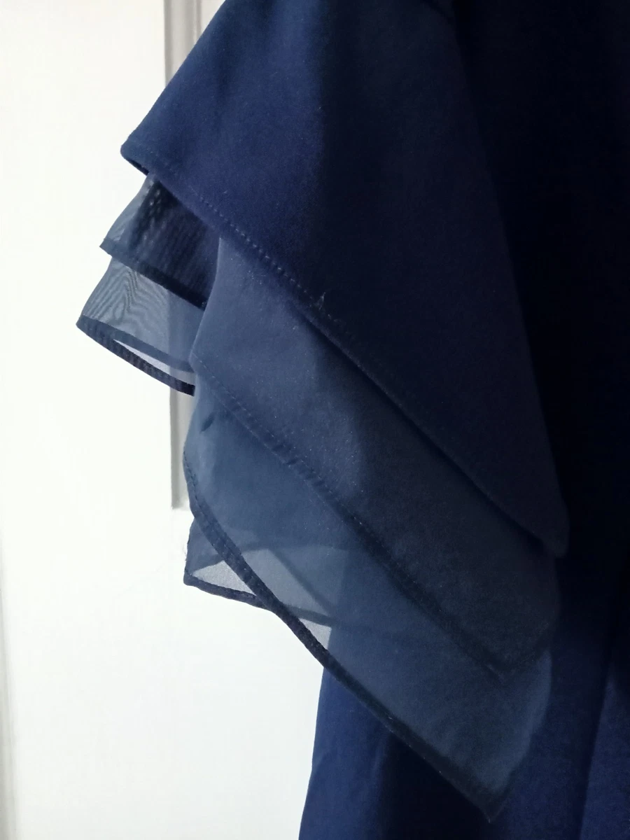 Vestido Adrianna Papell azul crepé manga en capas. Talla 12. Nuevo con etiquetas.