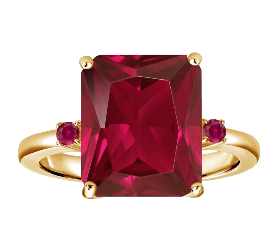 925 Silver Yellow Gold Plated 5.70 Ct Octagon Created Red Ruby Cocktail Ring - Image 3 of 4