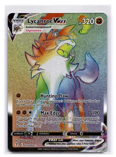 Lycanroc VMAX (Secret) SWSH07: Evolving Skies 213/203 LP-NM