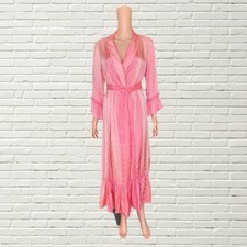 Vintage 1920s 1930s Silk Duster Robe - Pink Ombr  Wavy Print Ruffle Hem