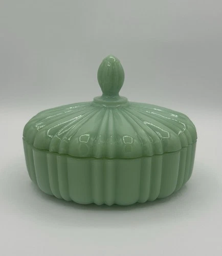 Fire King Anchor Hocking Jadeite Jadite Cafe Covered Candy Dish Jade ite Glass