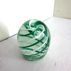 Blenko Glass Handcrafted Paperweight Green White Swirl Bubble Star City, WV