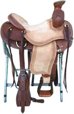 Horse Saddle Western Leather Wade Tree A Fork Work Tooled Carved Ranch Roping