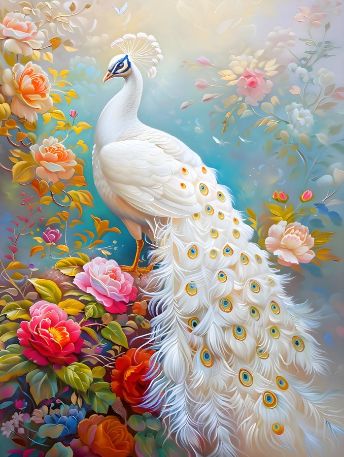 Vintage Animal Peacock and Flower Home Decor Wall Art Canvas