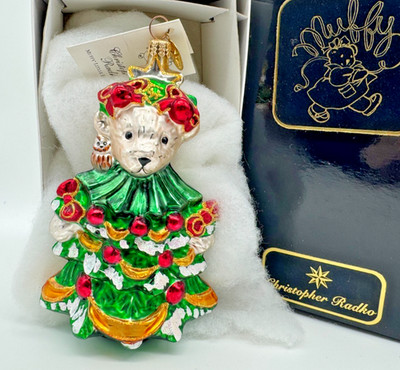 Christopher Radko Muffy VanderBear Little Fir Tree Glass Ornament  Box /Tag Mint