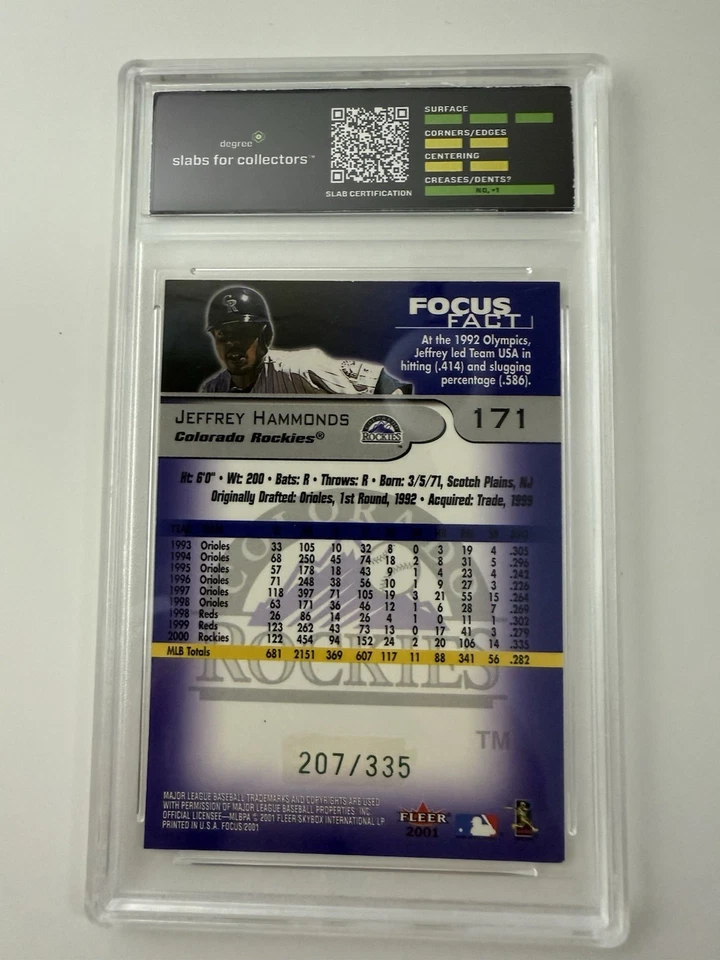 2001 Fleer Focus GREEN Jeffrey Hammonds #207/335 DEGREE 8 Rockies - Image 2 of 3