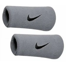Nike Swoosh Doublewide Wristbands Sports Tennis Matte Silver Black 2 Pack OSFM