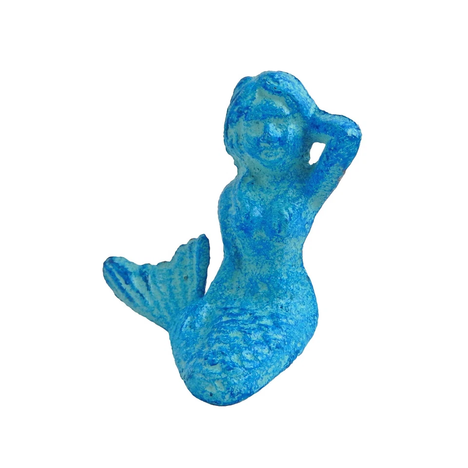 Tiny Cast Iron Mermaid Figurine Shelf Sitter Paperweight Nautical Sea Blue Color - Image 3 of 4
