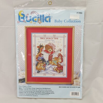 Bucilla Counted Cross Stitch Kit Once Upon a Time 41493 Baby Record Teddy Bears 