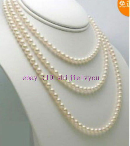 Real natural 6-7mm white freshwater Cultured pearl necklace long 54" AA - Picture 3 of 4