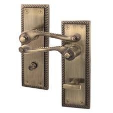 Antique Brass Georgian Scroll Door Handles, Bathroom, Latch & Key Lock Sets