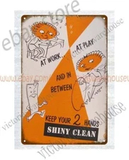 auto garage decor Safety Poster 1950s Keep Your Hands Clean metal tin sign