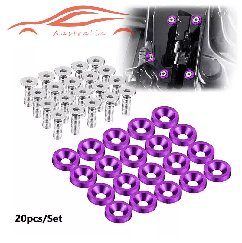 Purple 20 Pcs Aluminum Fender Washer/Bolt Engine Bay Dress Up Kit
