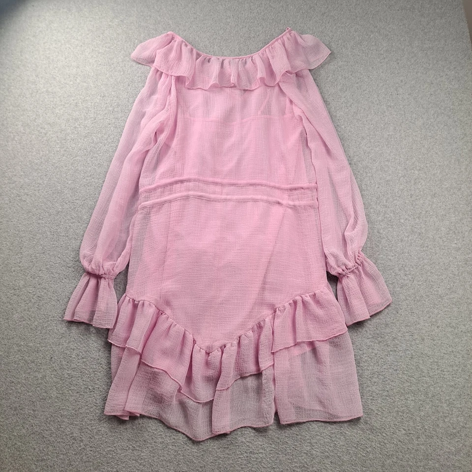 ASOS платье женщин 6 розовый оборки шифона чистый марлевый кокетка фея галстук Y2K богемное - Изображение 2 из 4