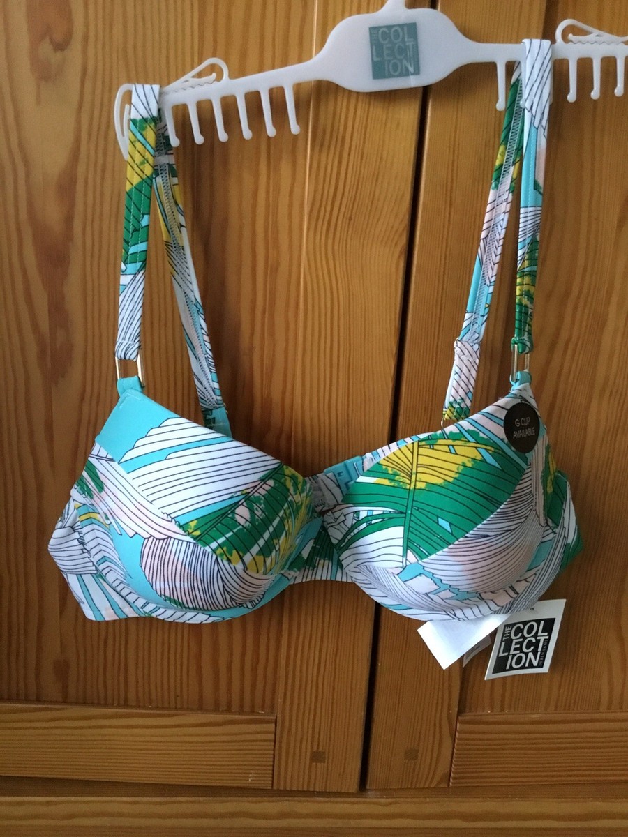 Bnwt Ladies Debenhams Blue Green Palm Bikini Bra Top Size 36c
