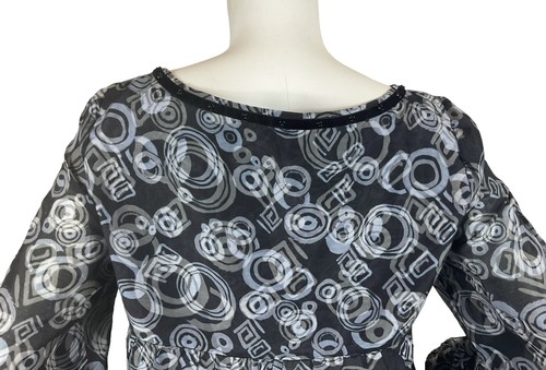 Sundance Silk Blend Ruffled Tunic Top Velvet Beaded Trim Black & Gray Circle M - Picture 7 of 10