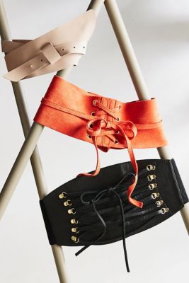 New Anthropologie Lace-Up Corset Belt by Linea Pelle, S, M, L, Coral, Was  $68