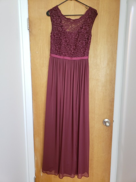 long bridesmaid dress with lace bodice david's bridal f19328