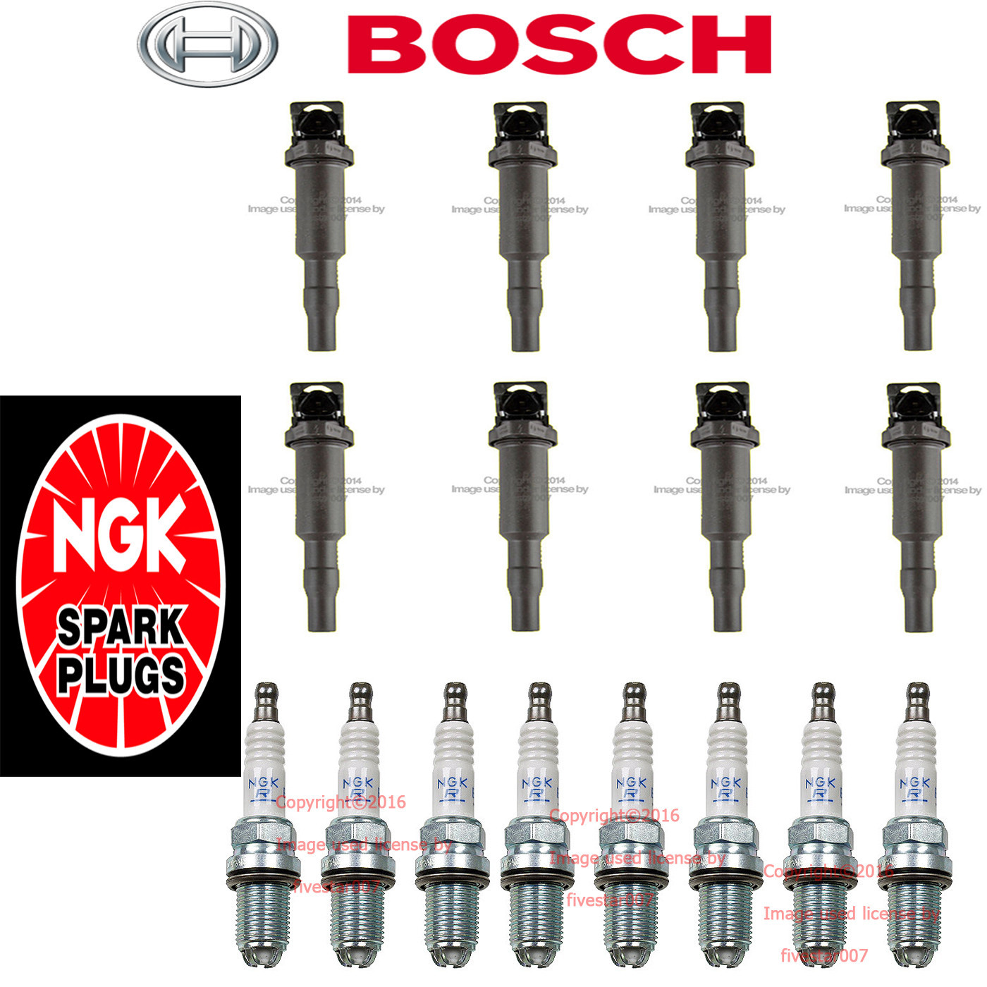 8x BOSCH Ignition Coil 8 NGK PLugs Spark Plug Kit for BMW 545i 645ci 745i 745Li