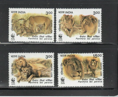 India 1999 WWF Asiatic Lions Animals Endangered Fauna Wildlife sellos 4v - Imagen 1 de 3