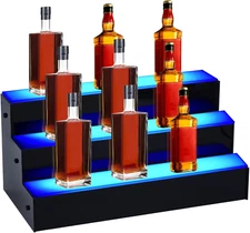 LED Lighted Liquor Bottle Display Shelf, 24 Inch 3 Tier Illuminated Bar Bottle S
