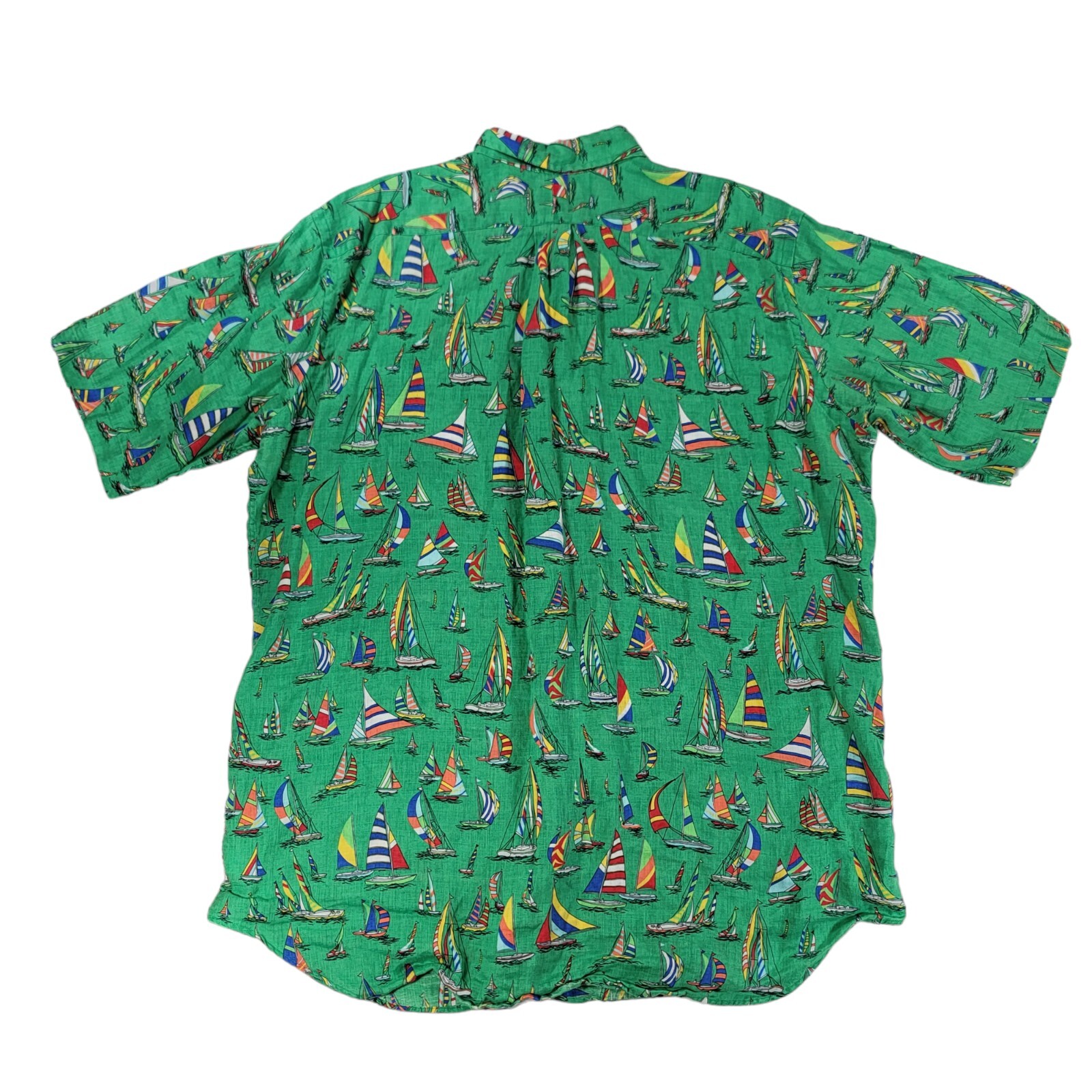 Ralph Lauren Button Shirt Mens XLT Green Linen Sailboat Classic Fit
