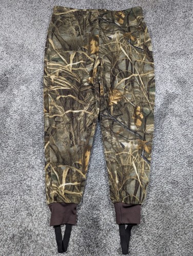 Cabela's Pants Mens XL Duck Camo Fleece Joggers Boot Straps Hunting 38x30