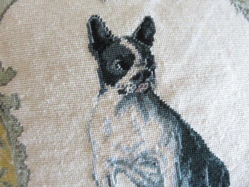 Vintage Aubusson Stil FRANZÖSISCHES LAND Nadelkissen Boston Terrier & Schriftrollen - Bild 7 von 14