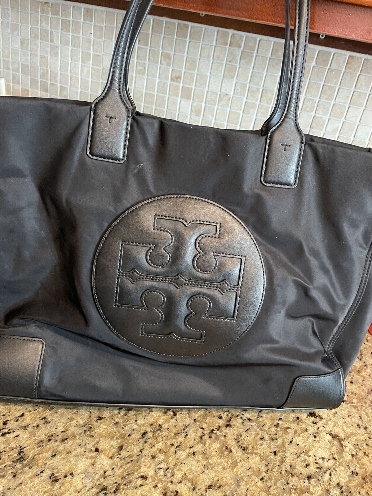 Tory Burch Ella Nylon Tote Bag in Black “ Stain”