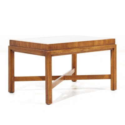 Drexel Heritage Mid Century Walnut and Smoked Glass Side End Table