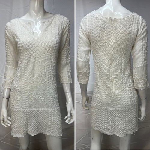 Yoana Baraschi White Floral Embroidered Lace Dress BHLDN Anthropologie S - Picture 9 of 13