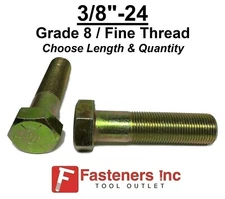 3/8-24 Hex Bolt Yellow Zinc Grade 8 Cap Screw Fine Thread (Choose Length & Qty)