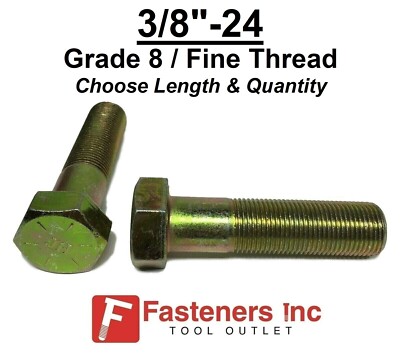 3/8-24 Hex Bolt Yellow Zinc Grade 8 Cap Screw Fine Thread (Choose Length & Qty)