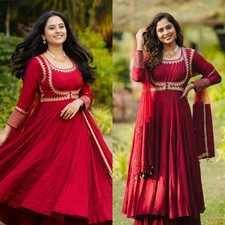 Unique Designer Roman Cotton Anarkali Suit With Dupatta For Wedding Wear