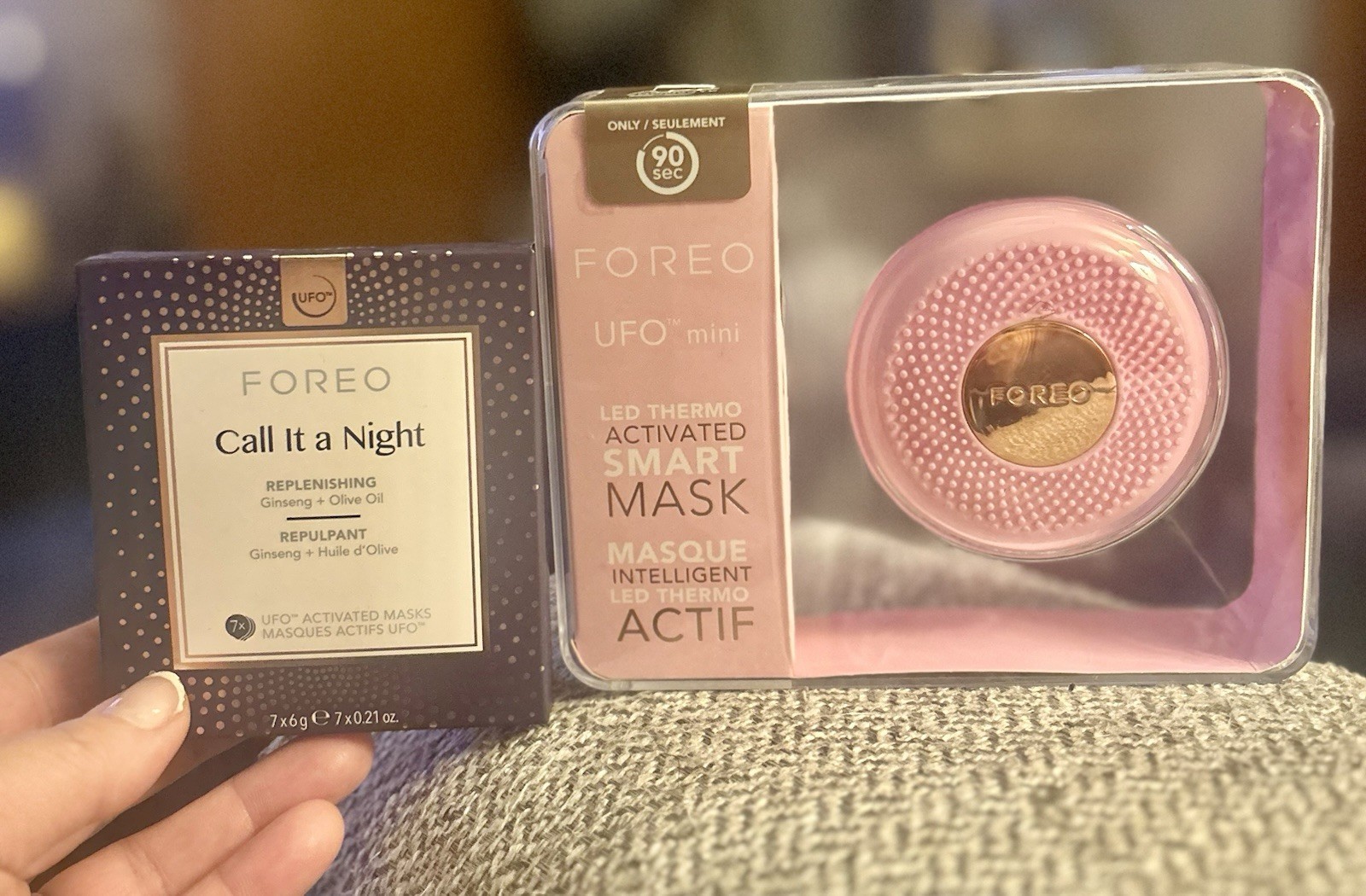 Foreo UFO Mini 4-in-1 Facial Spa Device, Pearl Pink + Replenishing Facial Masks