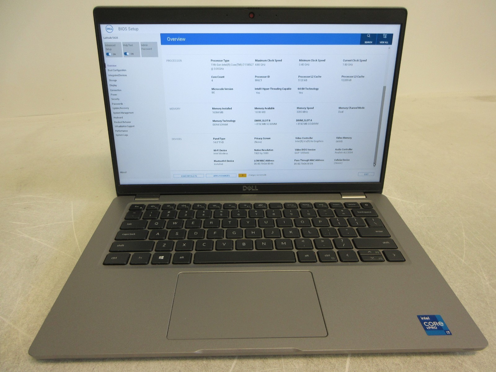 Dell Latitude 5420 Core i7-1185G7 3.00GHz 16GB RAM 512GB HD No Power Adapter