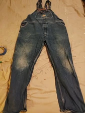 Round House Bib Overalls Men's 48x34 Blue Denim Carpenter Loop #9