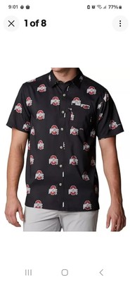 Ohio State Buckeyes OSU Columbia Men's  Button-down S/S Shirt Medium PFG Fishing