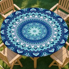 Round Tablecloth Waterproof Elastic Fitted Cover for 36-44 Round Tables Navy