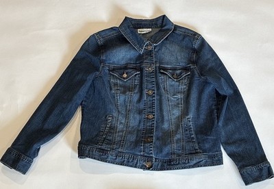Style & Co. Women's XL Blue Denim Jacket Button Front Collared Pockets Long