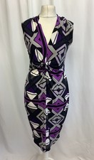 Ladies M&S Black Purple Geometric Shap V Neck Sleeveless Dress Size UK 12