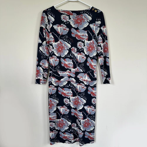 Abito tubino donna Tory Burch seta floreale lunghezza ginocchio taglia SMALL maniche a 3 4