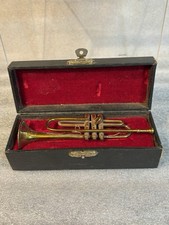 Vintage 5" Solid Brass Trumpet with Display Box Decorative Collectible