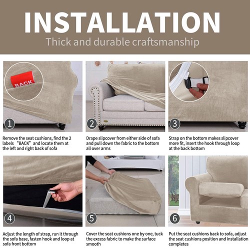 Velvet Plush 4 Pieces Couch Covers for 3 Cushion Couch Super Stretch Anti Sli... - Bild 6 von 7