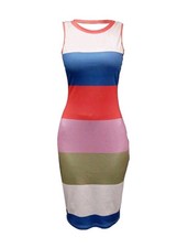 Womens Size 18 UK Multicoloured Colourblock Tank Bodycon Dress XL New Striped