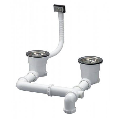 Vidage complet pour évier 2 cuves Cleany Quick VALENTIN en polypropylène blanc