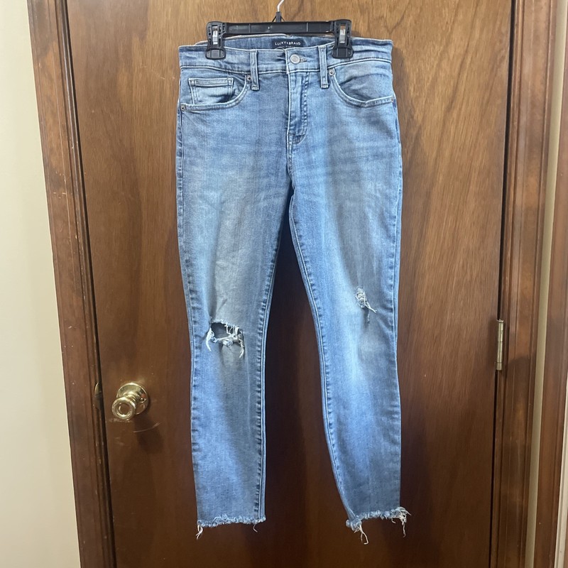 LUCKY BRAND Women’s Mid Rise AVA Crop- Rough-Hem Distressed Blue Jeans-Size 6/28