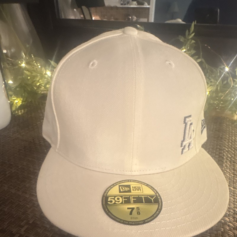 New Era Men's 59FIFTY Fitted Baseball Cap White LA Dodgers Size 7 5/8