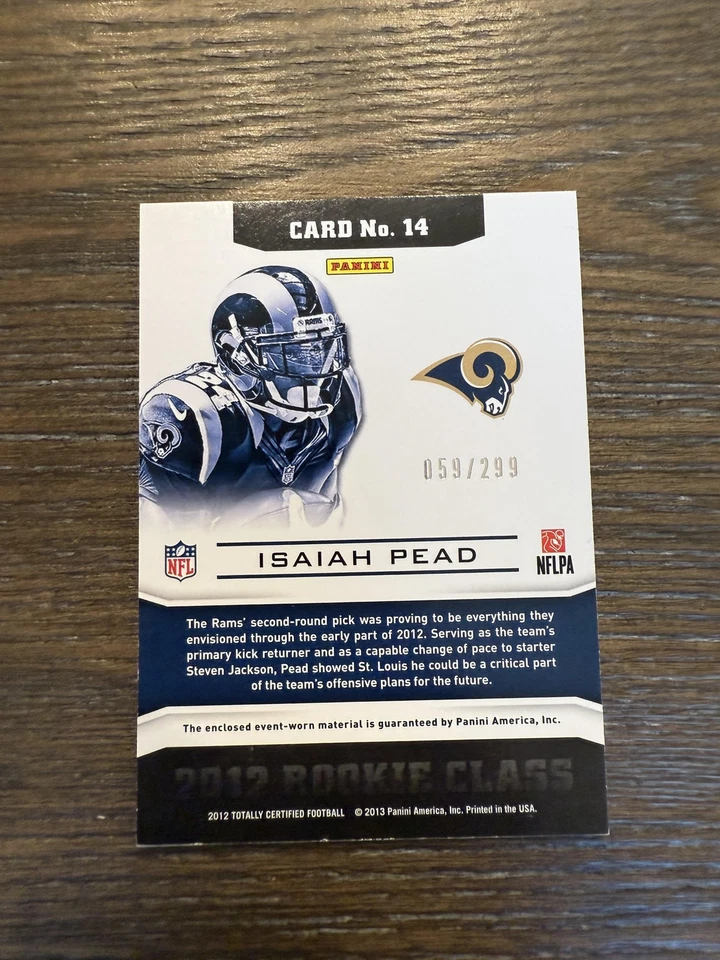 2012 Panini Totally Certified #14 Isaiah Pead Down and Dirty Materials #/299 - Image 2 of 2