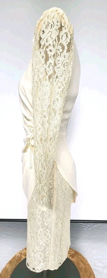 Vestido de novia vintage de encaje con cuentas marfil forrado Abby Kent años 50-80 abril Talla 6-8 EXC Foto 4 de 4